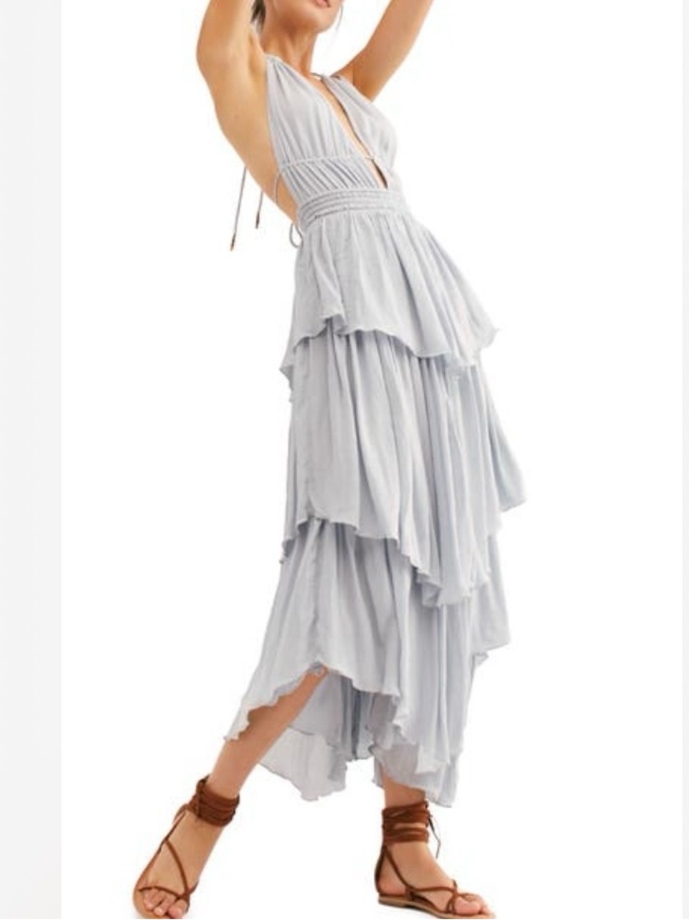 Free People Drop Dead Beauty Tiered Strappy Open Back Maxi Dress Blue Large